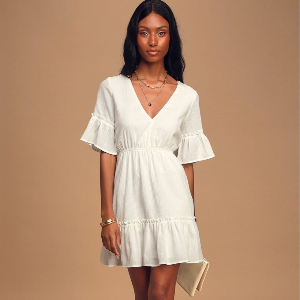 Lulu's Sunshine Daydream White Short Sleeve Cutout Mini Dress Size Medium